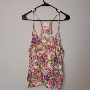 Everly Pink & Purple Floral Racerback Top Large